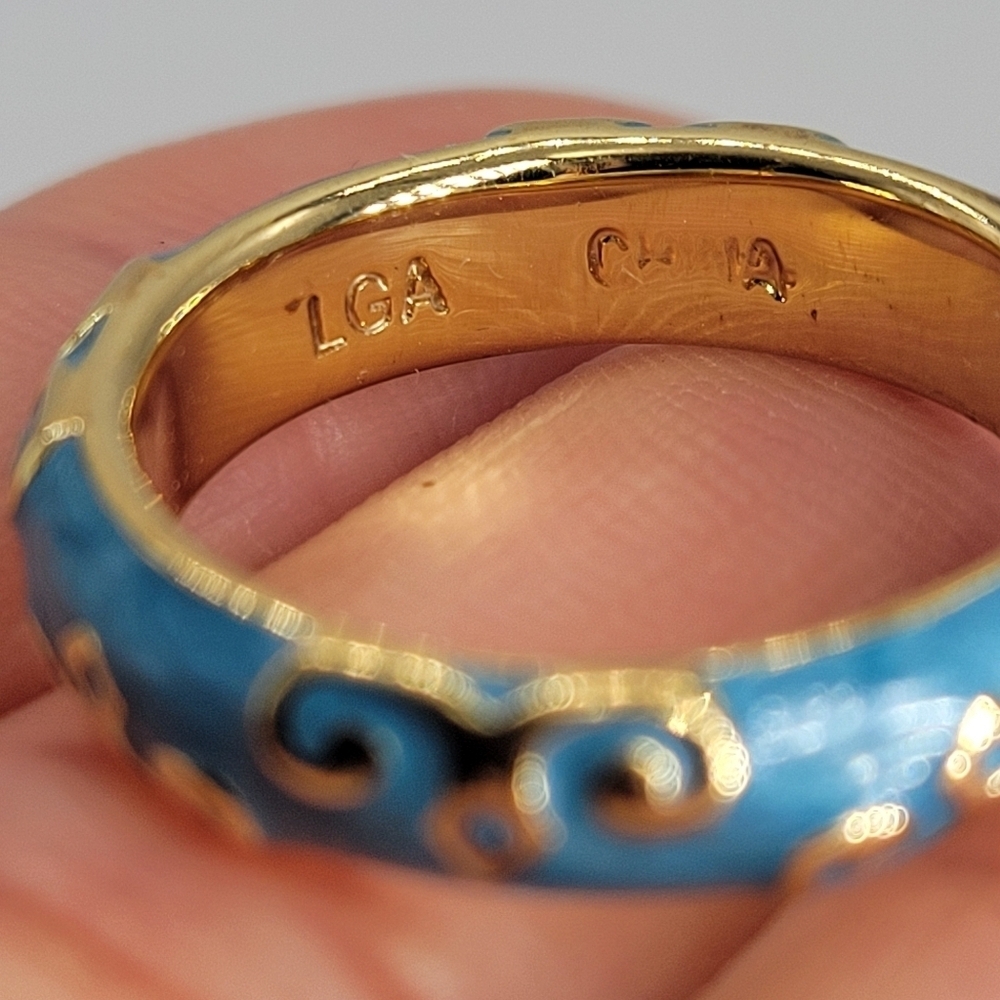 Lauren G Adams Moroccan Ring Hand Painted Light Blue Enamel Swirl Design Size 7 - Picture 4 of 10